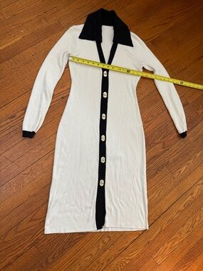 Button-Front Black & Cream Knit Midi Dress